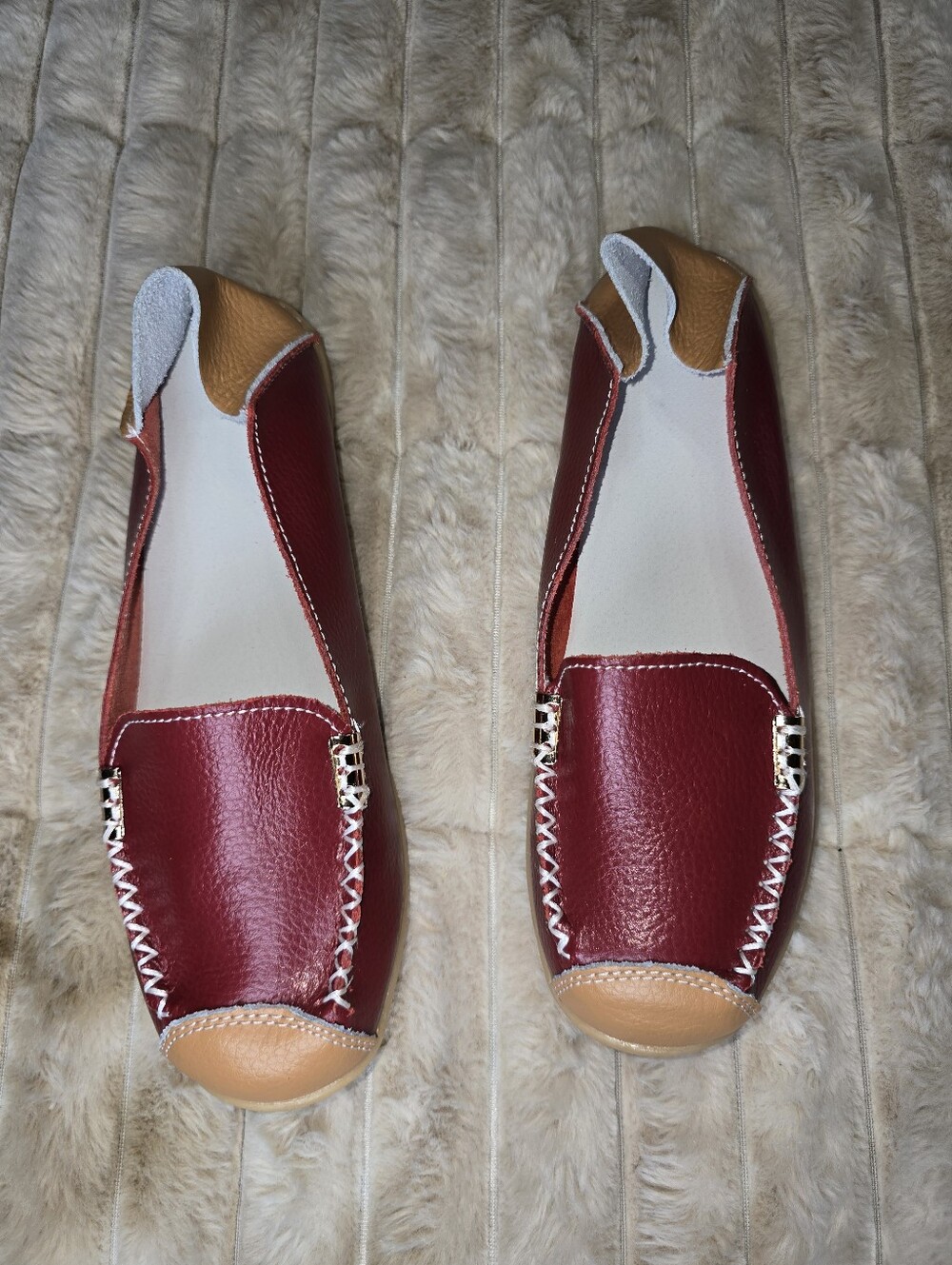 Burgundy Red Slip-On Driving Mocs Flats Heart Sole Sz 37 / US 6.5-7